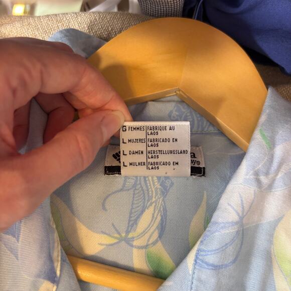 Vtg Columbia Hawaiian Shirt Pastel Blue Tropical Outdoor Top L | Light Spring - Picture 7 of 7